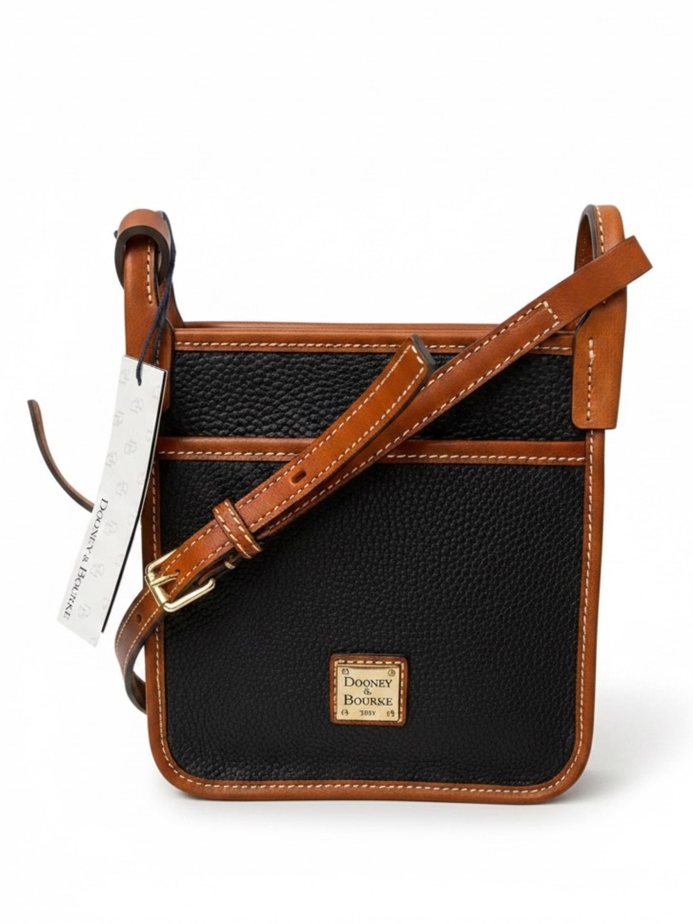 Dooney & Bourke Black Pebble Grain Leather Letter Carrier Crossbody Bag